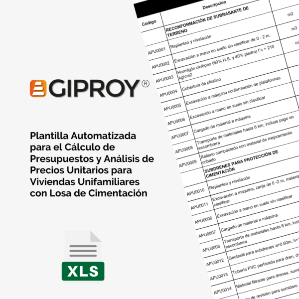 Plantilla en EXCEL para Presupuestos y APU's de Viviendas con Losa de Cimentación